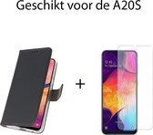 Samsung Galaxy A20s Hoesje Bookcase Zwart + Screenprotector / Tempered Glass