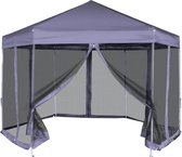 Partytent pop-up zeshoekig met 6 zijwanden 3,6x3,1 m donkerblauw