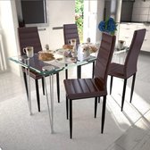 Eetkamerset 4 bruine slim line stoelen en 1 glazen tafel