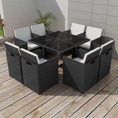 9-delige Tuinset met kussens poly rattan zwart