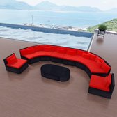 11-delige Loungeset met kussens poly rattan rood