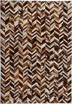 Tapijt chevron patchwork 160x230 cm echt leer bruin/wit