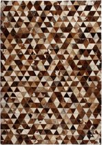 Tapijt driehoek patchwork 120x170 cm echt leer bruin/wit