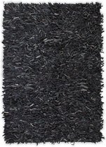 Tapijt shaggy hoogpolig 80x160 cm echt leer grijs