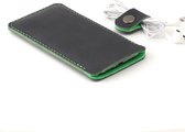 JACCET lederen Galaxy S10 Plus sleeve - antraciet/zwart leer met groen wolvilt - 100% Handgemaakt