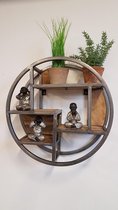 Bakkersrek - Wandrek - Industrieel - Metaal/Hout - Grijs/Bruin - Rond - Ø 49 cm