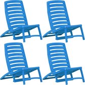 4 x Tuinstoel blauw (Incl LW Fleece deken) - Tuin stoelen - Buiten stoelen - Balkon stoelen - Relax stoelen