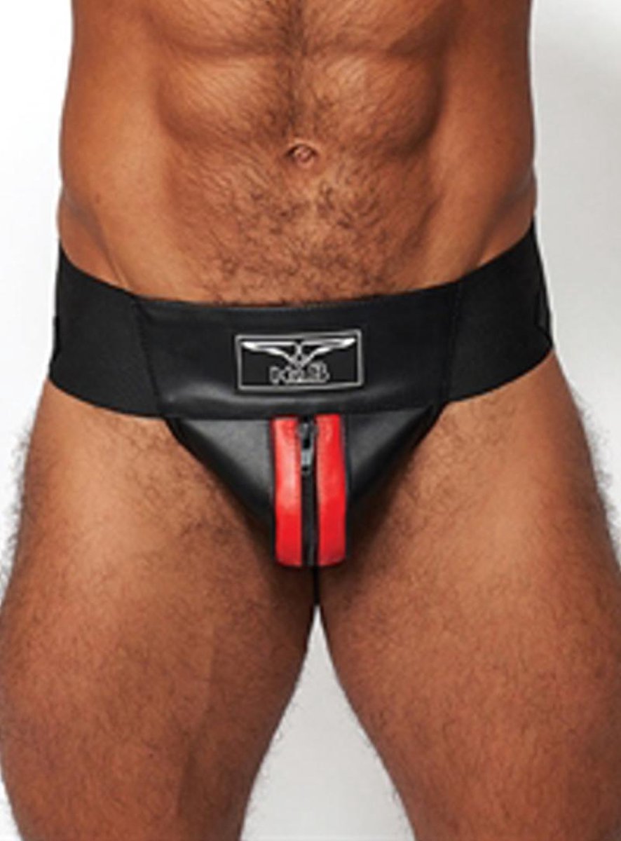 Mister b leather premium jockstrap black /red large