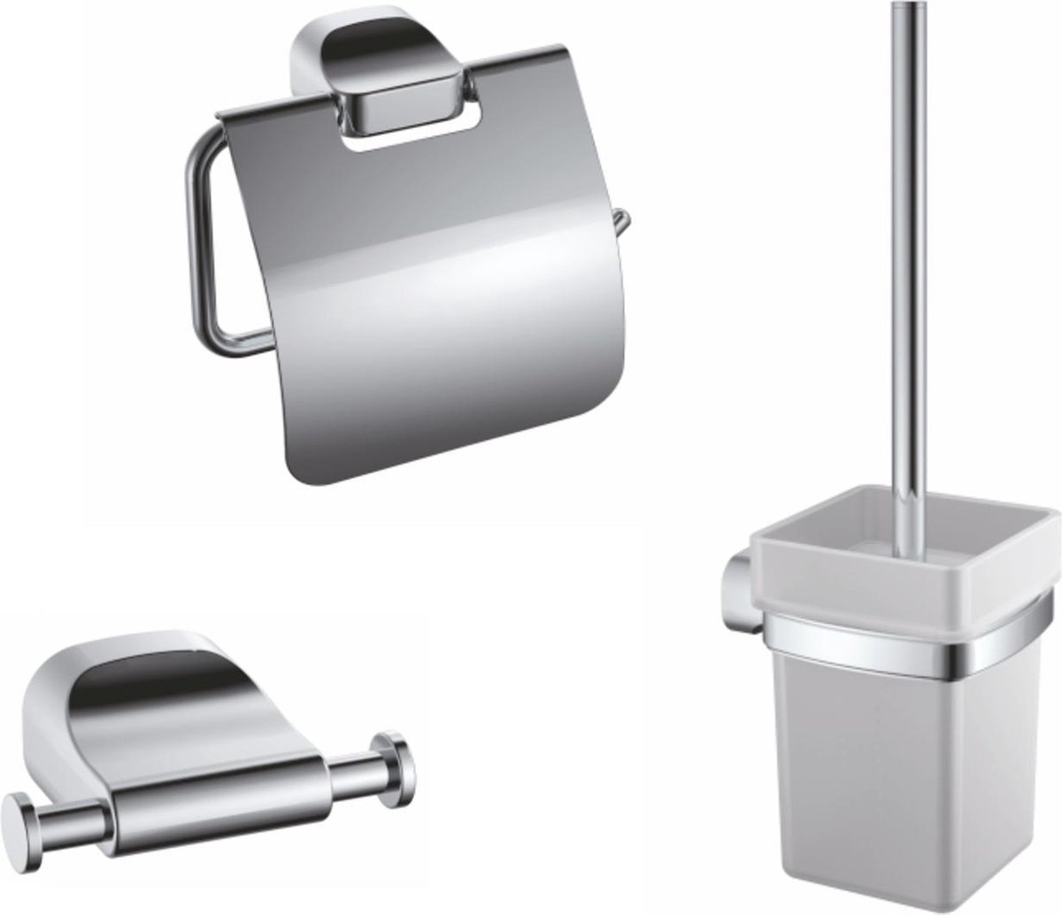 Vips Toilet Accessoires Set - Chroom - Toiletborstel met houder - Toiletrolhouder met klep - Handdoekhaak - Toiletaccessoires Set