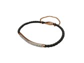 Silventi 980101958 Lederen armband met metalen - zirkonia - Zwart - gevlochten - rosegoudkleurig