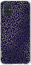 Casetastic Samsung Galaxy A51 (2020) Hoesje - Softcover Hoesje met Design - Berry Branches Navy Gold Print