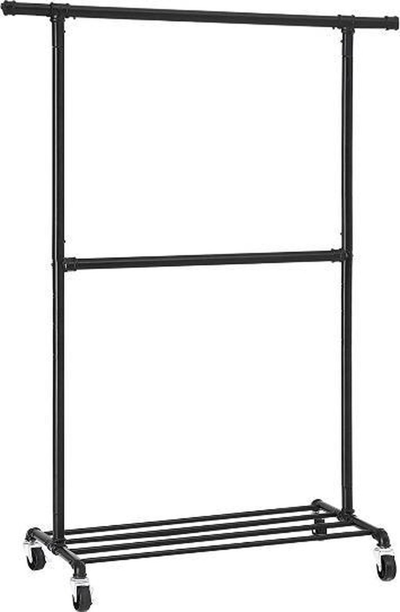 MAZAZU - Kledingrek met Wieltjes - Duurzaam en Functioneel - Zwart Metalen Frame - 2 Stangen - 130x49x198 cm