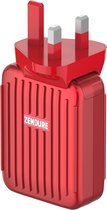 Zendure Oplader met 4 Poorten incl. EU, UK en US adapters - 30W - Rood,