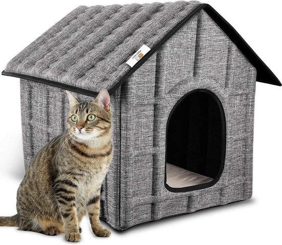 Rexa® kattenhuis voor buiten | Opvouwbaar huisdierenhuis met uitneembare matras | Kattenmand Zacht en warm voor hondenkat hondenkonijn | Kattenbed | Poes poezen mand | Katten bed met wasbaar kussen | stof dierenmand