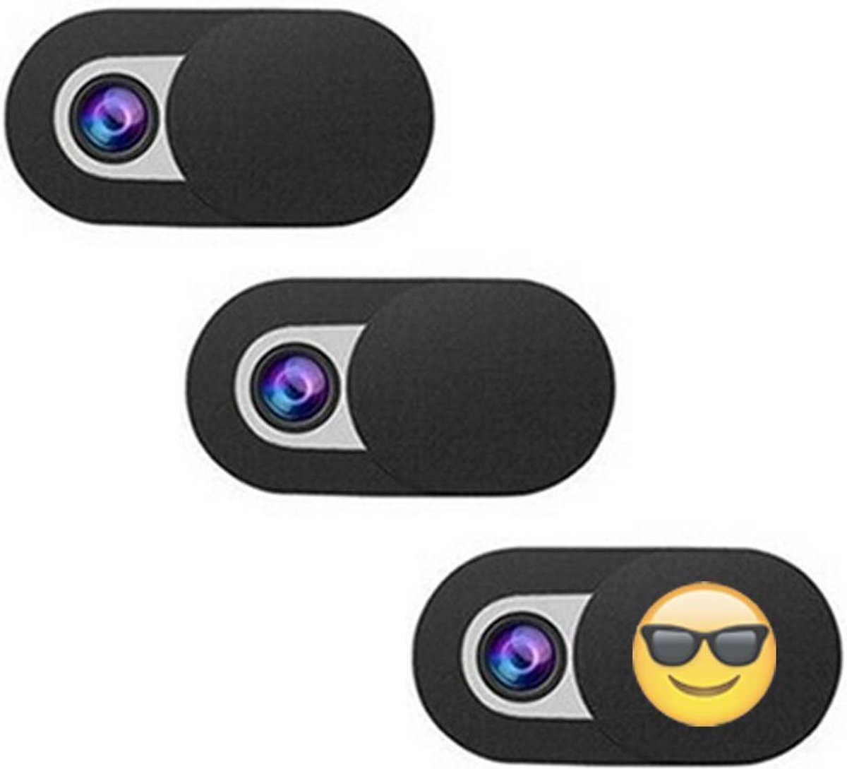 Universele Webcam cover - Unieke webcam schuifjes in Nederland met Emoji - 3 stuks zwart - Webcamcover - Privacy beschermer - BESTE PRIJS / KWALITEIT - Geschikt voor Tablets, Laptops (Macbooks) en Smartphones