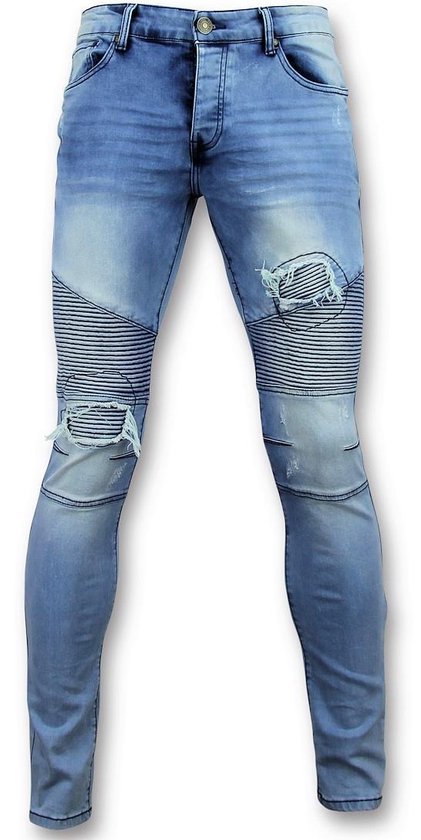 Blauwe skinny jeans met scheuren heren - Mannen Broek 3008 | bol.com