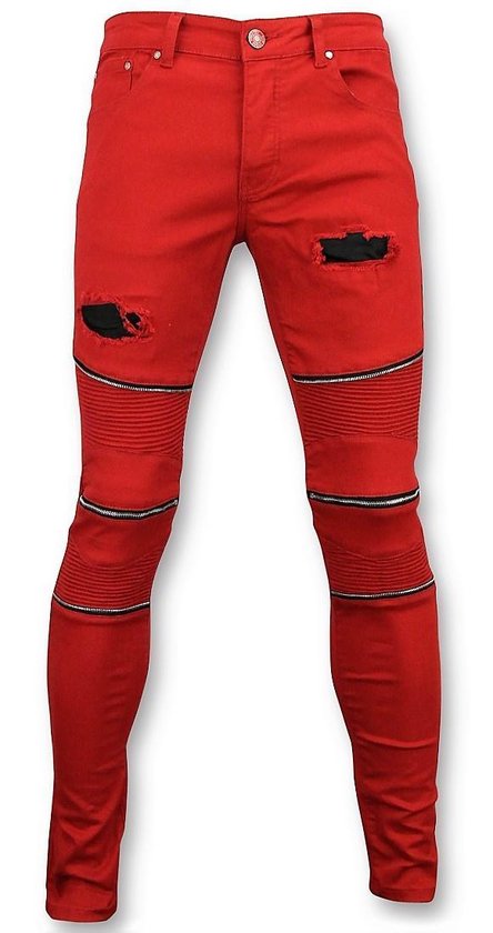 ticket stof in de ogen gooien Anoniem Rode biker skinny jeans heren - Mannen broek- 3017-10 | bol.com