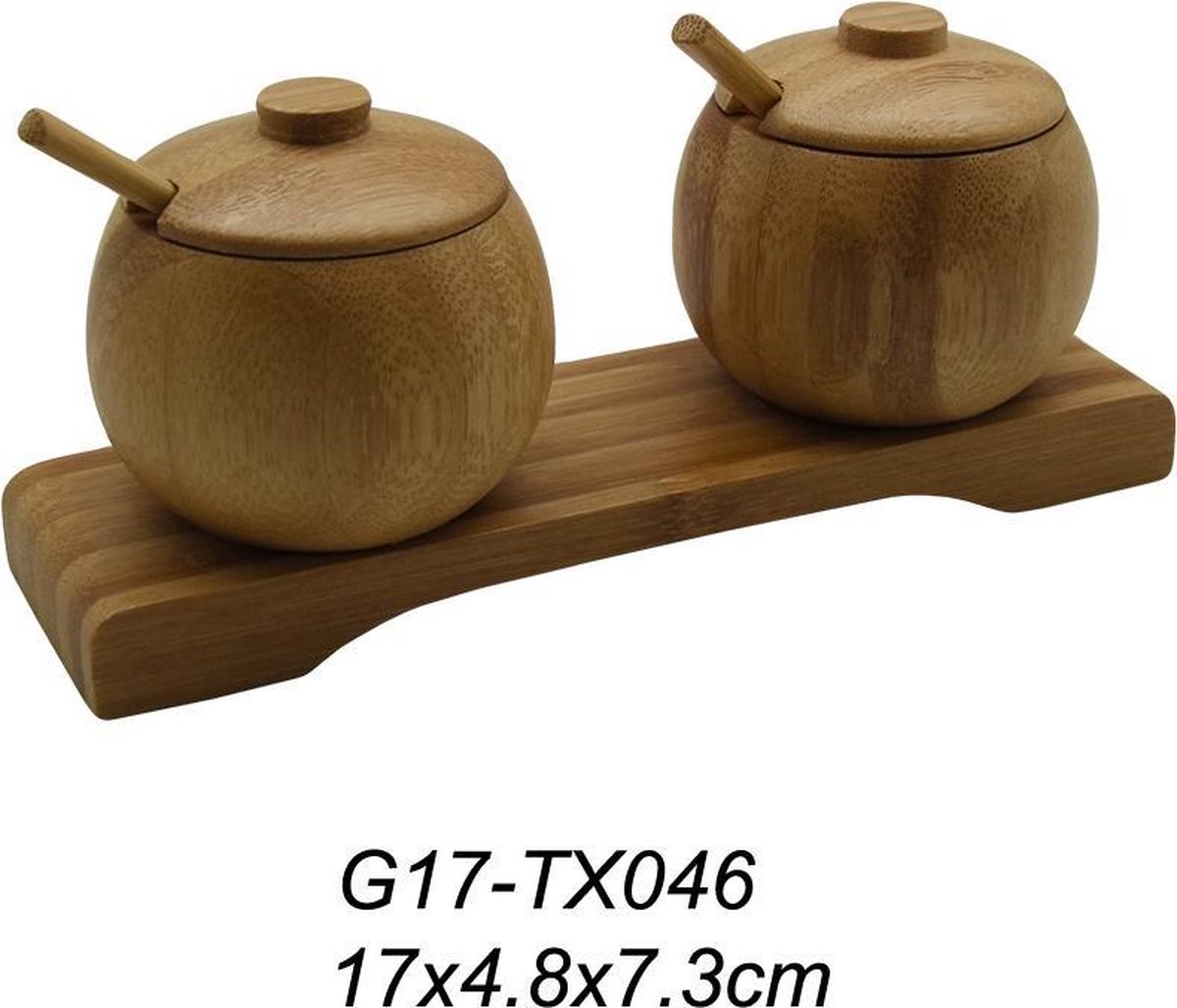 Bamboo Spice Pots Set of 2 with Spoon Fandy