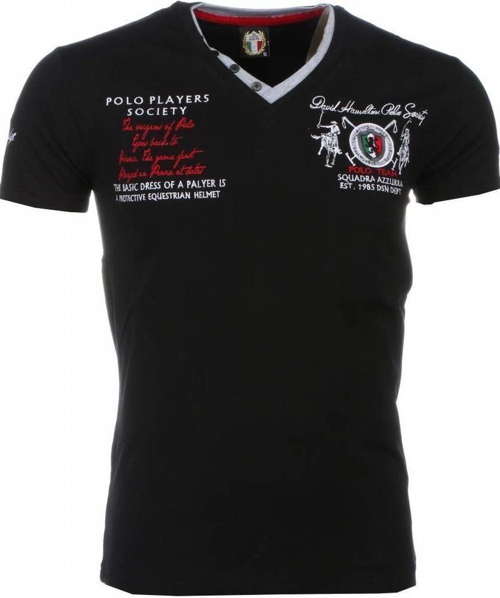 Italiaanse T-shirt - Korte Mouwen Heren - Borduur Polo Players - Zwart
