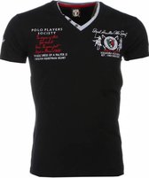 Italiaanse T-shirt - Korte Mouwen Heren - Borduur Polo Players - Zwart