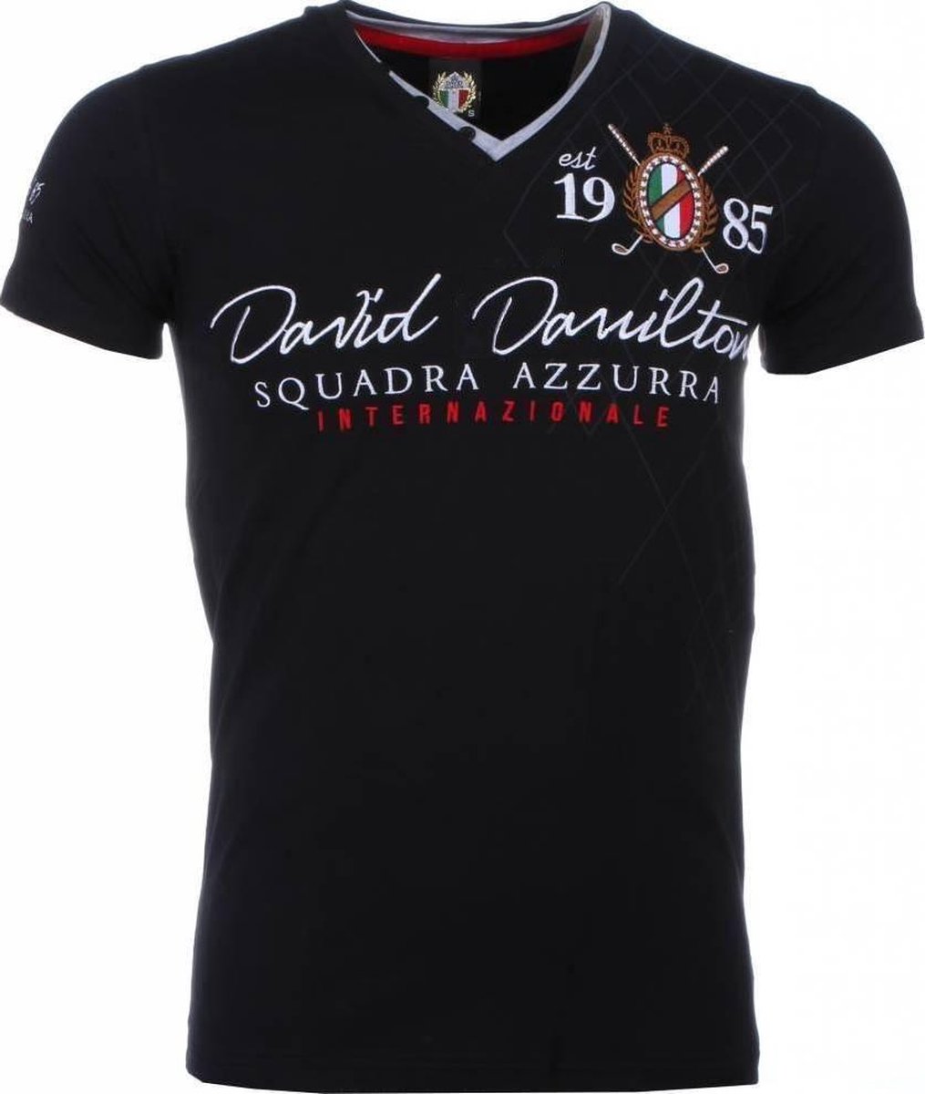 Italiaanse T-shirt - Korte Mouwen Heren - Borduur Squadra Azzura - Zwart
