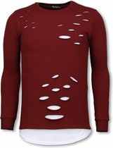 Longfit Sweater - Damaged Look Shirt - Bordeaux