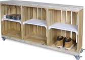 Schoenenkast Bruin - Met legplanken Wit - Massief Steigerhout onder en bovenzijde - Incl. Zwenkwielen - 120x30x63cm