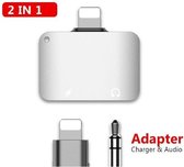 DrPhone LS03 Lightning Splitter – 2 in 1 Adapter – Audio Jack 3.5mm & Oplaad functie  ZILVER (Ondersteunt niet met bellen)