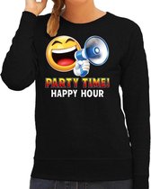 Funny emoticon sweater Party time happy hour zwart voor dames - Fun / cadeau trui M