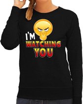 Funny emoticon sweater I am watching you zwart dames S