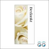 Luxe Bloemenkaartje - Cadeaukaartje - 20 Stuks - Bedankt Kaartjes - Witte Rozen - 10x5cm - Met Boorgaatje