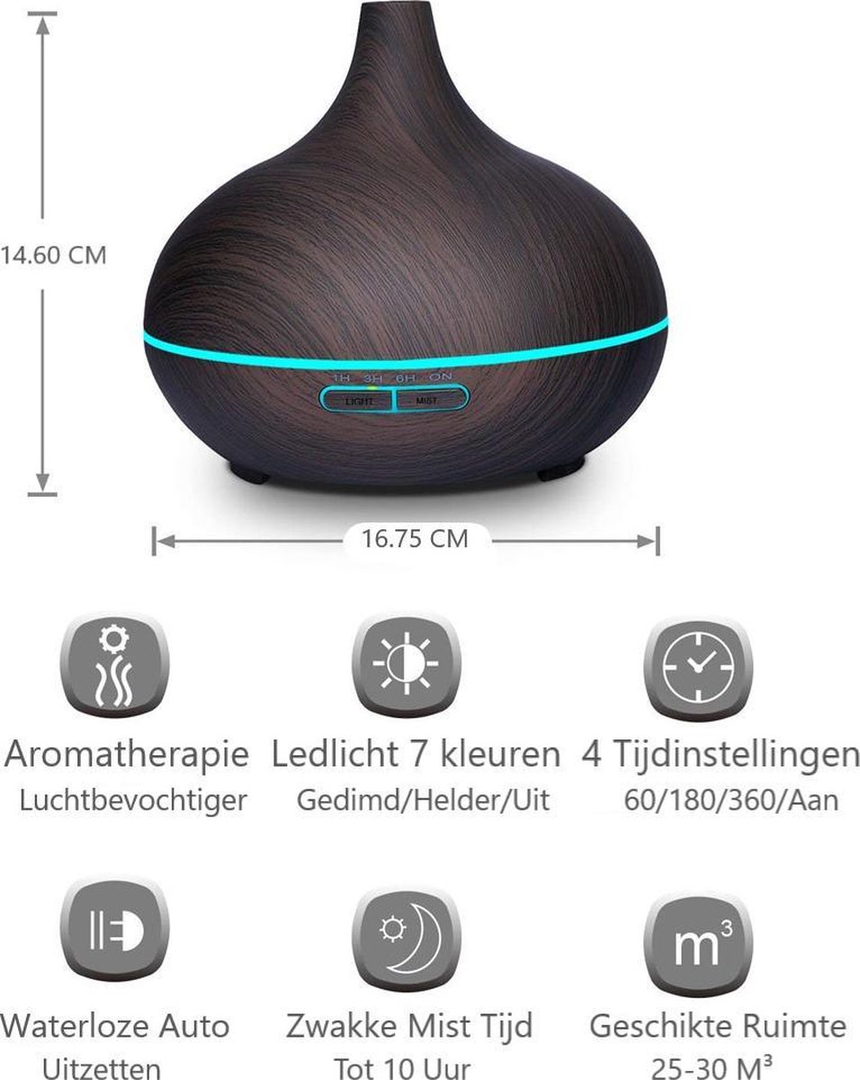 Aroma Diffuser Olie set 6 flesjes verschillenden geuren Handleiding Donkerbruin...