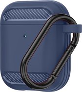 Carbon hoesje voor Apple Airpods Blauw Shockproof Case