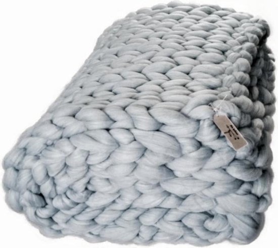 MIO INDIANO - Grof gebreid - Plaid - Chunky knit - 80 x 100cm - Licht grijs  | bol.com