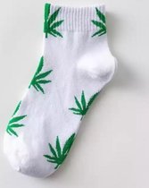 Wiet enkelsokken - Cannabis enkelsokken - Wietsokken - Cannabissokken - wit-groen - Unisex Enkelsokken - Maat 36-45