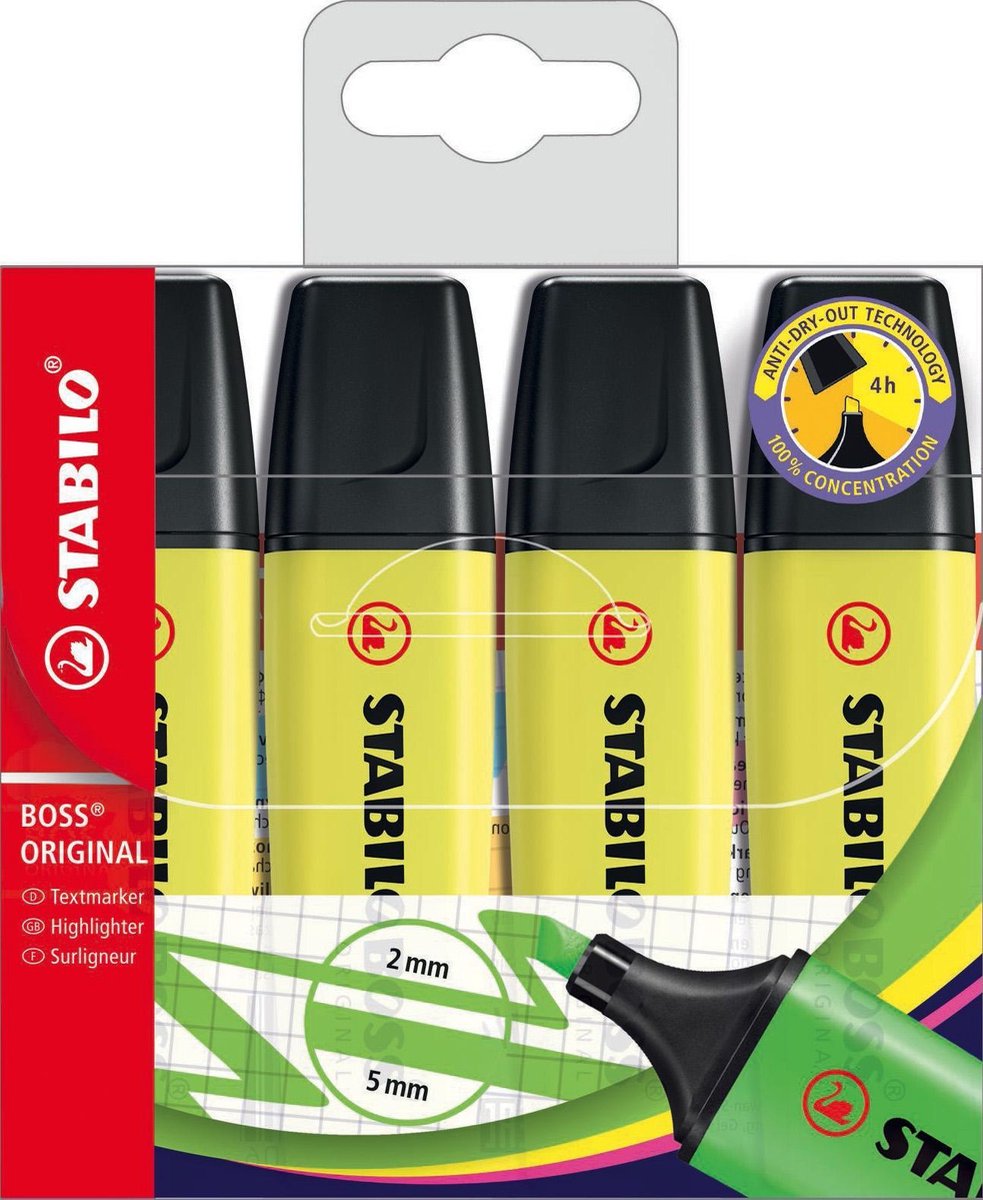 Markeerstiften STABILO BOSS ORIGINAL - Etui 4 markeerstiften fluo geel