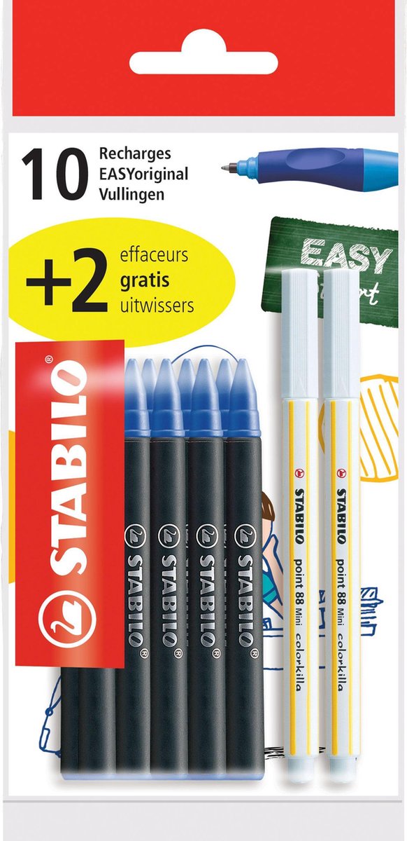Vullingen STABILO EASYoriginal - Medium - pack 10 stuks + 2 GRATIS  uitwissers | bol.com
