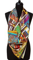 ThannaPhum Luxe zijden sjaal - Fel gekleurd met Oosterse motieven 85 x 85 cm