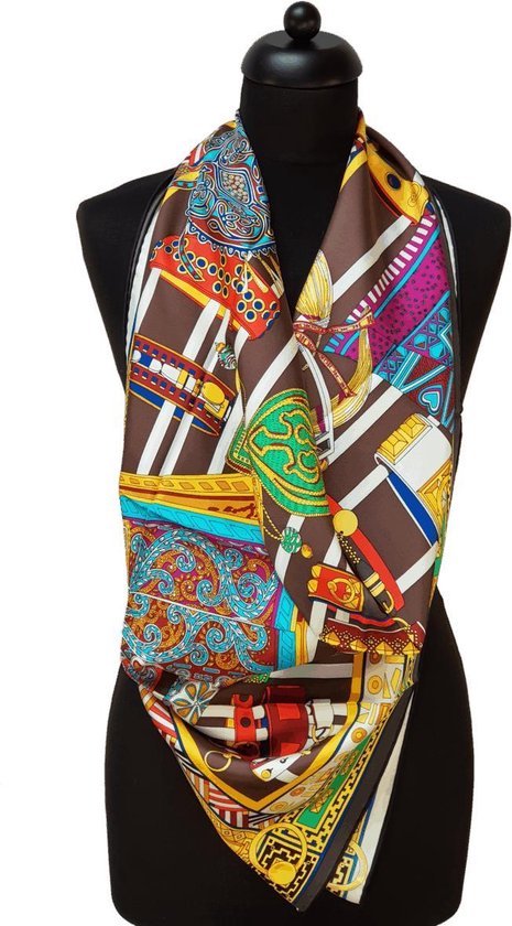 ThannaPhum Luxe zijden sjaal - Fel gekleurd met Oosterse motieven 85 x 85  cm | bol.com
