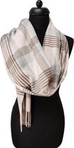 cashmere sjaal dames - cashmere sjaal heren - kasjmier sjaal - luxe sjaal - Luxe ThannaPhum Cashmere sjaal 30 bij 164 cm - Lichtroze bruin gestreept en geblokt