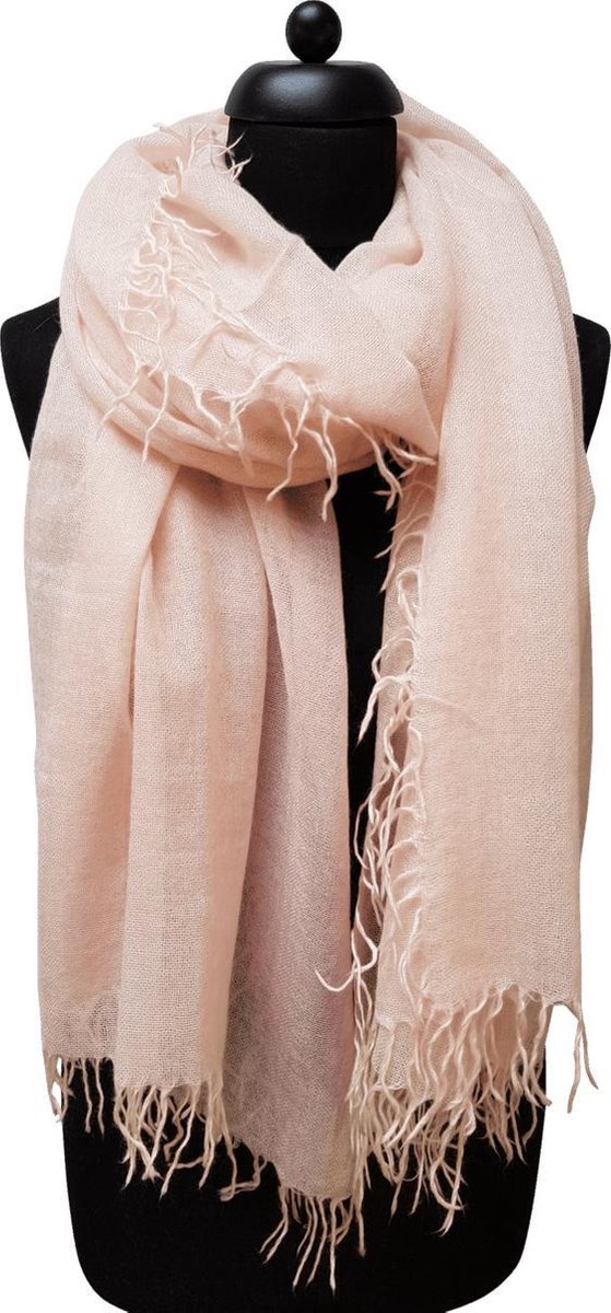 cashmere sjaal dames - cashmere sjaal - kasjmier sjaal - luxe sjaal - Luxe ThannaPhum Cashmere zomersjaal - lichtroze