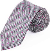 Zijden stropdassen - stropdas heren ThannaPhum Zijden stropdas grijs met roze stippen
