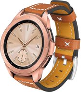 Smartwatch bandje - Geschikt voor Samsung Galaxy Watch 5 (incl. Pro) en Galaxy Watch 4, Watch 3 41mm, Active 2, 20mm horlogebandje - PU leer - Wit stiksel - Fungus - Bruin