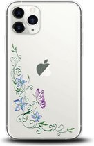 Apple Iphone 11 Pro Max siliconen telefoonhoesje transparant bloemen/vlinder