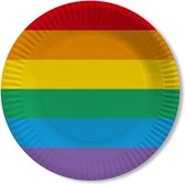 30x Regenboog thema ronde bordjes 23 cm - Papieren wegwerp servies - Regenbogen kinderfeestje versieringen/decoraties