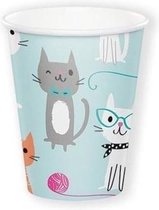 16x tasses à thème chats / chats - 250 ml - gobelets jetables