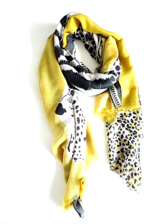 Animal Oker - Sjaal - Scarf - Dierenprint - Groot - 1.81 X 84 CM -  Polyester - Geel -... | bol.com