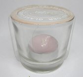 petit photophore, verre épais bord rose et bougie chauffe-plat rose, lot de 3 pièces! Ø 6 x 6 cm