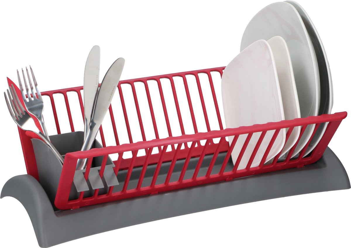 alpina Afdruiprek - 45,5 x 25 x 14 CM - Verwijderebare Lekbak - Rood/ Grijs