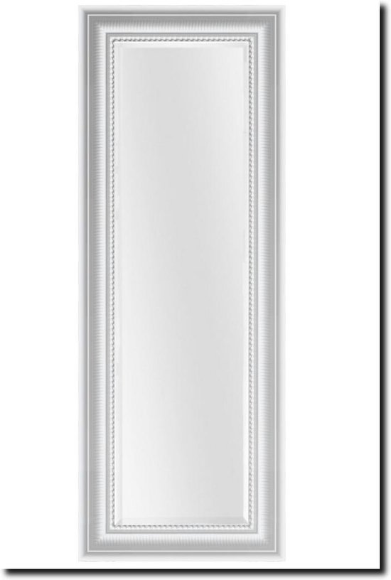 Passpiegel, Smalle hoge Spiegel Cesarino Wit Buitenmaat 45x167 cm hoog of breed ophangen - Mooie houten lijst in mat wit - Luxe spiegel gemaakt in Italië - Duurzame spiegel met geslepen rand - 100% gemaakt in EU
